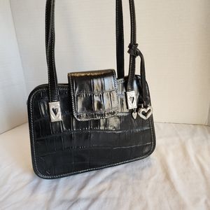 Brighton black croc embossed leather 2 strap shoulder bag